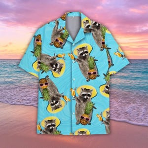 Raccoon Pineapple Hawaiian Shirt, Tropical Fruit Aloha Shirt, Funny Raccoon Button-Up Shirt, Summer Vacation Outfit