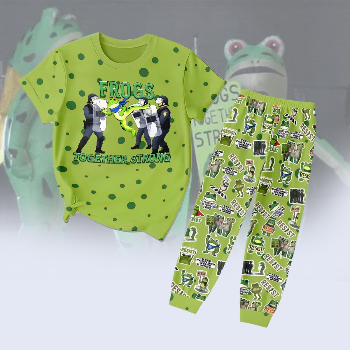 Discover Portland Frog Resist Protest Pajamas Set, Anti-ICE T-Shirt and Pants, Deportation Resistance Gift