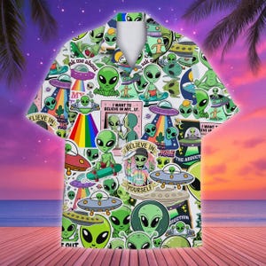 Lustiges Alien Hawaiian Shirt, Selbsthilfe T-Shirt, UFO Button Shirt, Sommer Ferien Shirt, Galaxy Space Themed, Shirt für Alien Liebhaber