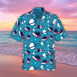 Astronaut Hawaiian Shirt For Men Women, Space Themed Aloha Shirt, Summer Party Outfit, Gift for Space Lovers