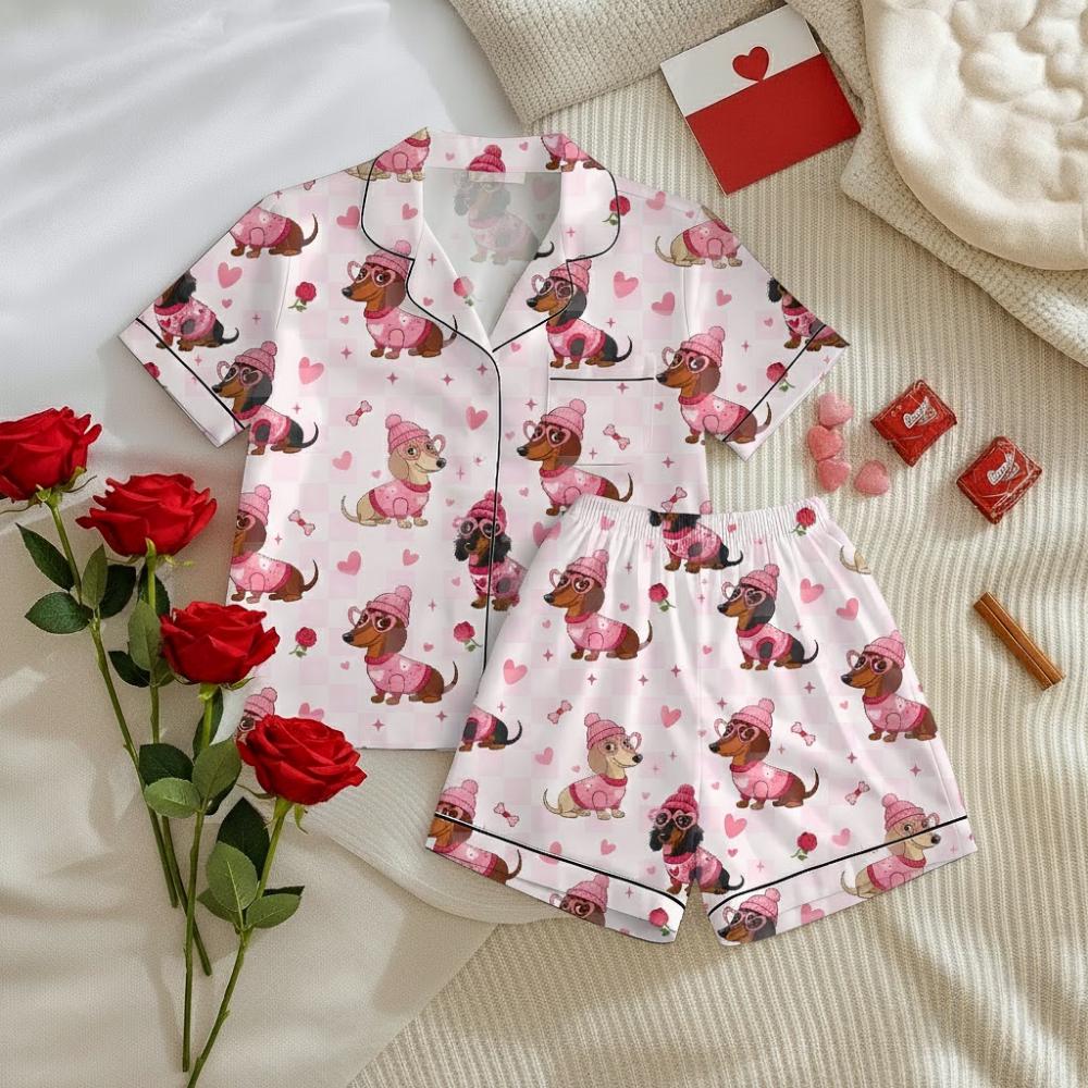 Discover Valentine Dachshund Pajamas for Women, Cute Sausage Dog Heart Sleepwear Set with Pockets
