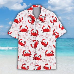 Red Crab Hawaiian Shirt, Seafood Button Shirt, Summer Aloha Short Sleeve Shirt