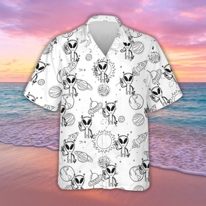 Aliens Hawaiian Shirts for Men Women UFO Button Down Shirt, Vintage Men Shorts, Space Shorts Sleeve Tee, Aloha Summer Clothing