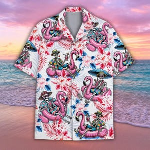 Flamingo Hawaiian Shirt Shorts, Flamingo Button Up Shirt, Bird Hawaiian Shirt, Gift for Flamingo Lovers, Summer Vacation Tee