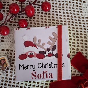 Portapost-it navideño personalizado con nombre, bloc de notas con banda elástica, regalo navideño económico, tarjeta de mesa navideña, calcetín de Epifanía