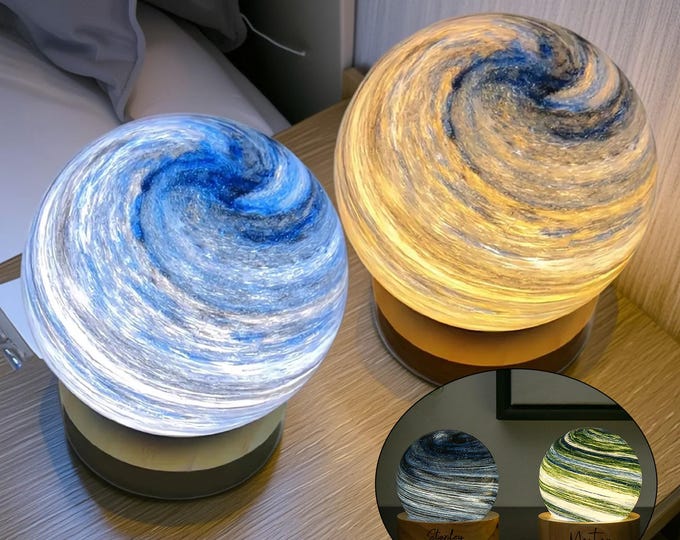 Custom Blue Galaxy Night Light, Star Glass Ball Night Lamp, Personalized Planet Light, LED Table Lamp, Space Desk Lamp, Nebula Bedside Lamp