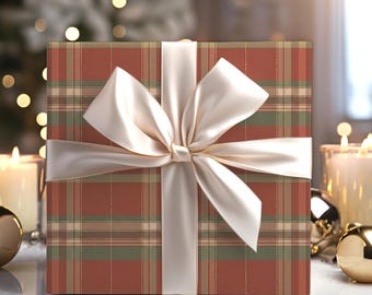 Papel de regalo navideño clásico de tartán / Papel de regalo a cuadros rojos y verdes / Papel de regalo navideño tradicional