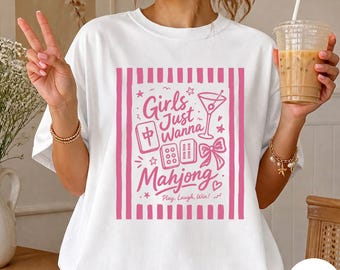 Camiseta Comfort Colors® para niñas "Just Wanna Mahjong", camiseta divertida de Mahjong, regalo para amantes del Mahjong, camiseta para mujer para noches de juegos, ropa de Mahjong.
