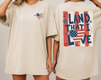 Camiseta "Land That I Love", Comfort Colors® Camiseta patriótica con corazón y bandera estadounidense, camiseta roja, blanca y azul de EE. UU., regalo para amantes de Estados Unidos.