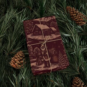 Papel de regalo navideño vintage de Toile de Papá Noel, papel de regalo de Toile rojo imagen 5