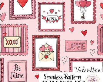 Valentine Pink Seamless Pattern, Retro Hearts, 12x12 PNG JPEG (Digital Download)