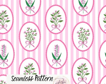 Pink Floral Seamless Pattern, Cottagecore Scallop Background PNG, Seamless Digital Paper, Instant download