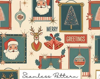 Patrón navideño retro sin costuras: Papel digital navideño vintage (descarga JPEG)
