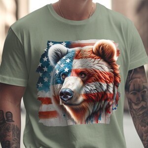 Patriotic Bear T-Shirt, 4th July Design, American Flag Art, Watercolor Bear, USA Pride Tee, Unique Bear Shirts, Independence Day, Gift Idea