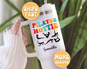 Pilates Tumbler Personalized Pilates Lover Women Instructor Teacher Tumbler Travel Mug with Handle 40oz Gift Fitness Gym Travel Cup Gift