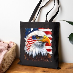 Patriotic Eagle Tote, American Flag Design, 4th July Gift, USA Pride Shopping Bag, Bald Eagle Handbag, Patriotic Tote, Groceries Eco Tote