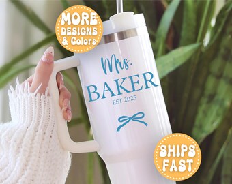 Future Mrs Tumbler Personalized Gifts for Fiance, Custom Future Mrs Tumbler 40oz with Handle for Future Wife Gifts for Bride to Be Presents