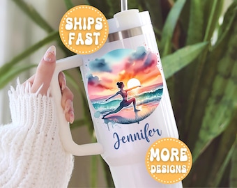 Yoga Tumbler Personalized Gift for Yoga Lover Teacher Tumbler Travel Mug with Handle 40oz Custom Yoga Meditation Zen Tumbler Travel Cup Gift