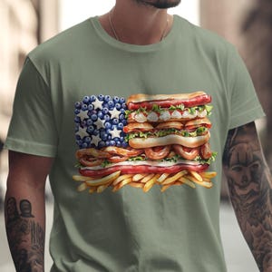 Patriotic Food T-Shirts, 4th of July T-Shirt, American Flag Food Design Top, Comfort Colors Tee, USA Food Flag T-Shirt, USA food gift idea