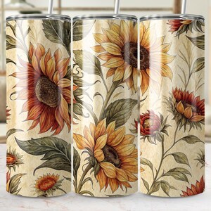 Sunflower Tumbler Wrap, Seamless 20oz Skinny Tumbler PNG, Autumn Flower Sublimation Designs, Floral Tumbler Wrap Tapered, Digital Download