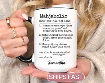 Funny Mahjong Mug Personalized Mah Jongg Coffee Mug Gift Mahjong Player Lover Mom Tiles Game Party Hostess Coffee Cup Large Mahjaholic Gift