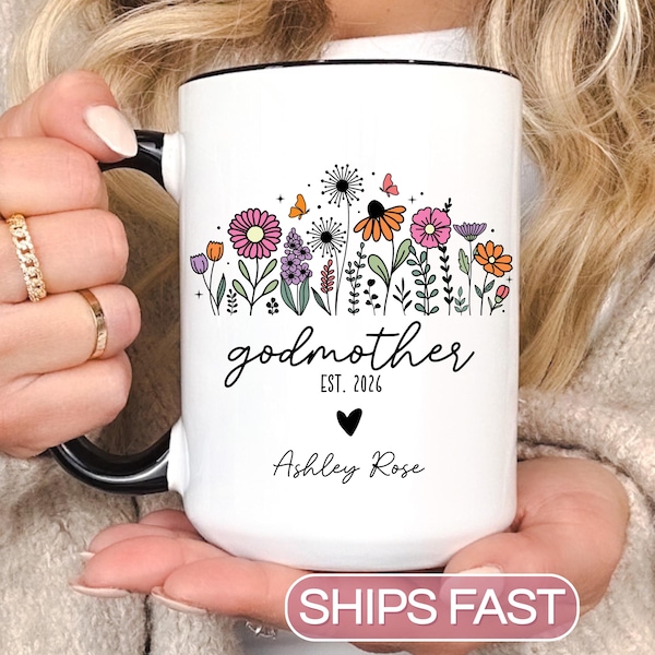 Godmother EST Mug Gift for New Godmother Promoted to Godmother Godmom Proposal Mothers Day Gifts God Mother Godmama Coffee Mug Cup Large