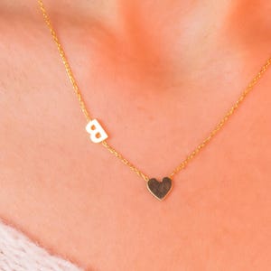 14k Gold Plated Sideaway Letter Necklace With Heart Charm – Personalized Dainty Necklace for Everyday Elegance