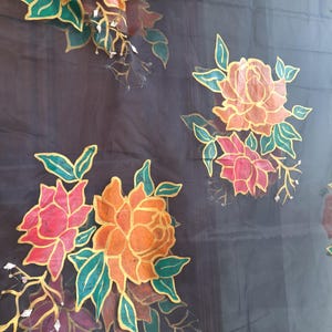 Custom Hand Painted Black Organza Dupatta, Organza Scarf