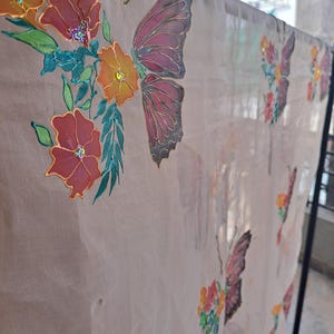 Custom Hand Painted Gold Organza Dupatta, Organza Scarf