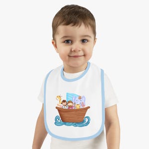 Adorable Baby Bib with Noah&#39;s Ark Design, Cute Bib for Feeding, Toddler Gift, Baby Shower Gift, Cute Animal Bib, Baby Accessories