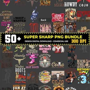 Pacchetto da 50 PNG Western, Clipart Cowgirl, Design Stivali da Cowgirl, Grafica del Far West, Arte Country Girl, File Digitale