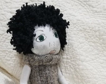 Tattooed hipster doll, Tattoo doll, 16" doll, Curly hair doll, Soft Doll