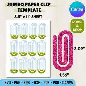 Plantilla de clip gigante, marcapáginas de clip SVG, clip SVG, clip de aperitivo SVG, archivo láser de clip, sublimación de clip, Canva editable