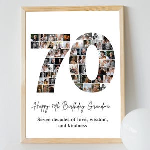 70er Geburtstag Foto-Collage | Personalisiertes Geschenk zum 70. Geburtstag für Oma und Opa Zahlen-Collage | Mama Geburtstagsgeschenk | Leinwand