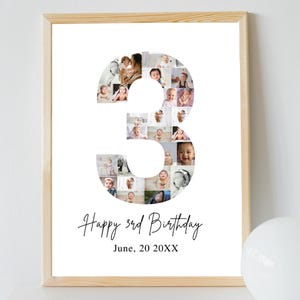 Geburtstags-Foto-Collage Bearbeitbare 3. Geburtstag Foto Vorlage | Nummer 3 |3. Geburtstag Geschenk |3. Geburtstag Foto Meilenstein Schild