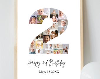 2 Geburtstag Foto Collage Vorlage | Individuell anpassbares Meilenstein-Poster (Digitaler Download)