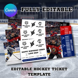 Editable Hockey Ticket Template, Surprise Event Gift (Canva)