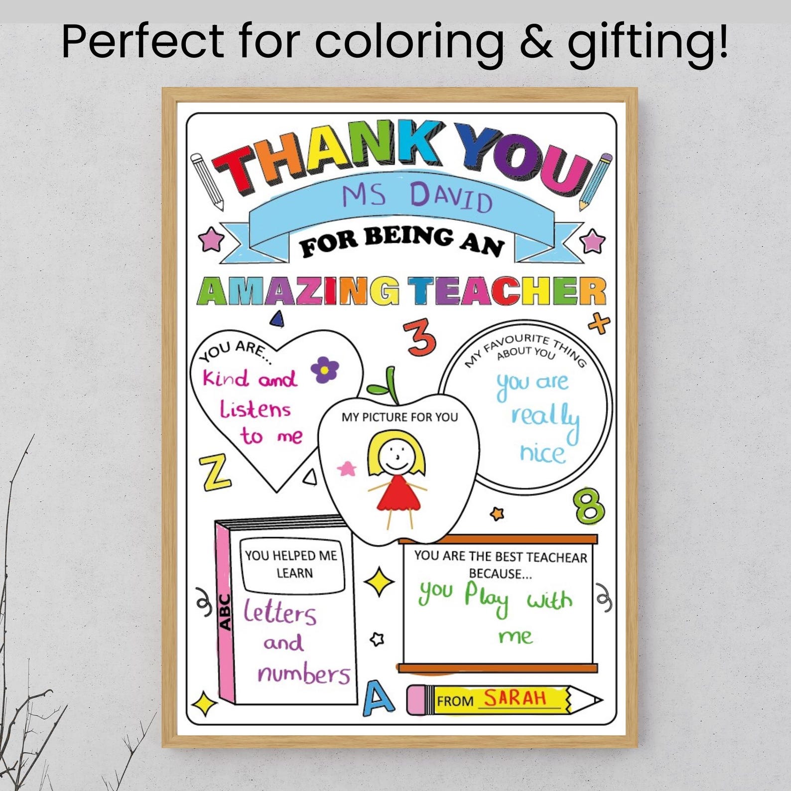 Teacher Appreciation Coloring Page: Printable Thank You Gift (PDF ...