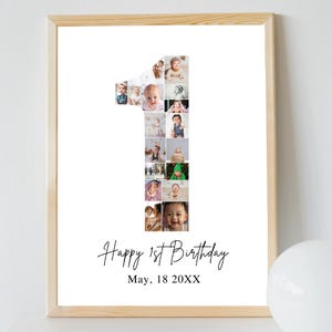 Birthday Number 1 Photo Collage| Birthday Gift| First Birthday Photo Milestone Sign| Editable 1st Birthday Photo Poster Template| Canva