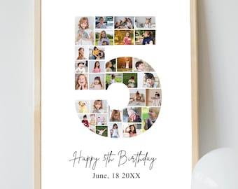 5th Birthday Photo Collage Template | Number 5 Collage | 5th Collage | Custom Gift for her | 5th Birthday | Number Collage | Canva Template