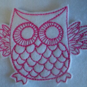 super cute retro style pink and white owl embroidered iron on patch image 4