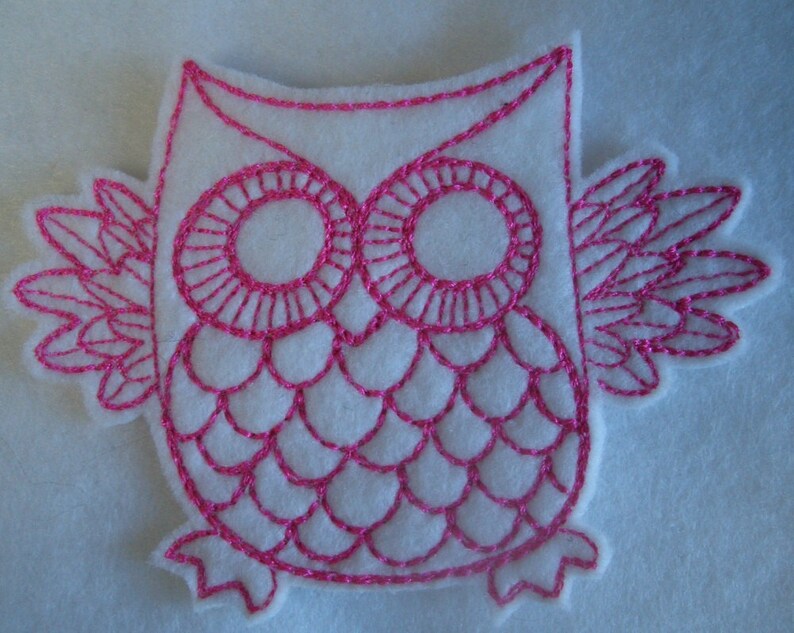 super cute retro style pink and white owl embroidered iron on patch image 4