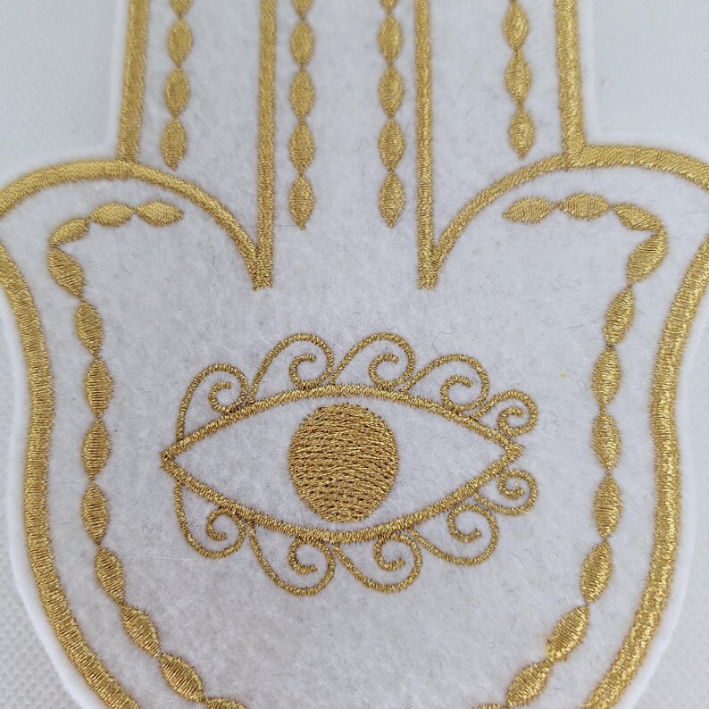 golden hamsa metallic thread embroidered iron on patch image 6