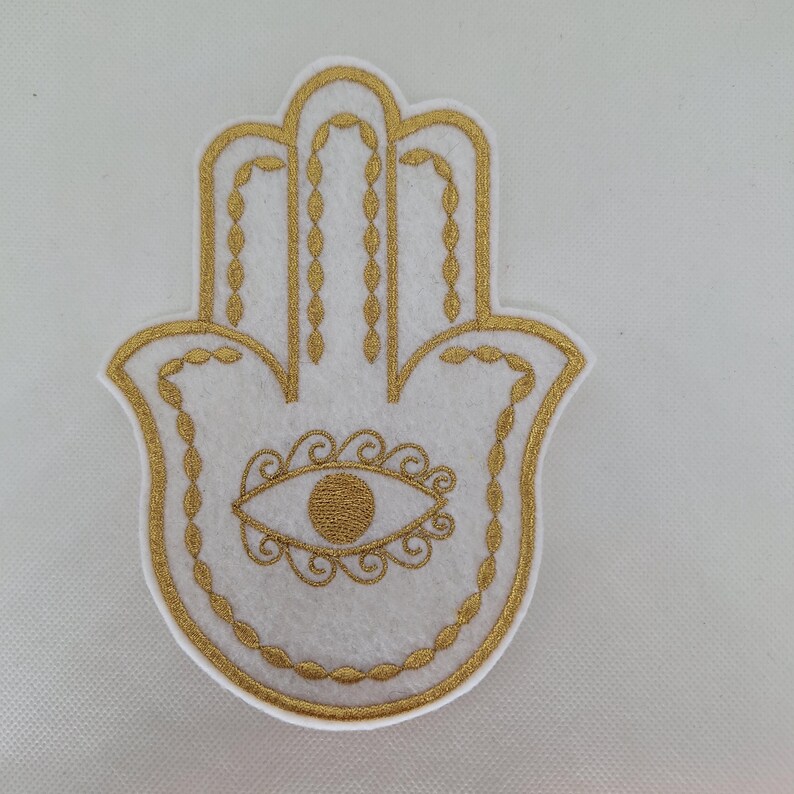 golden hamsa metallic thread embroidered iron on patch image 5
