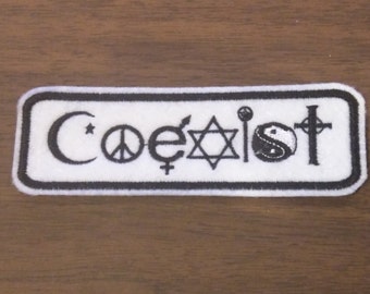 Coexist embroidered iron on patch