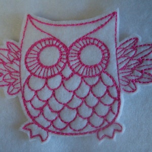 super cute retro style pink and white owl embroidered iron on patch image 3