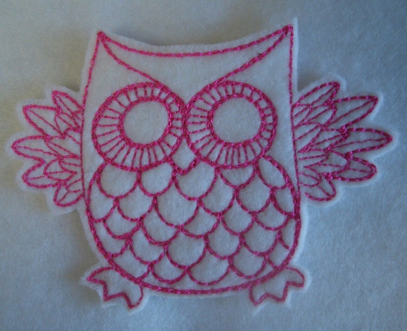 super cute retro style pink and white owl embroidered iron on patch image 3