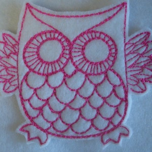 super cute retro style pink and white owl embroidered iron on patch image 5