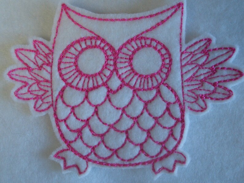 super cute retro style pink and white owl embroidered iron on patch image 5