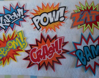 6 super hero embroidered illustration iron on patches